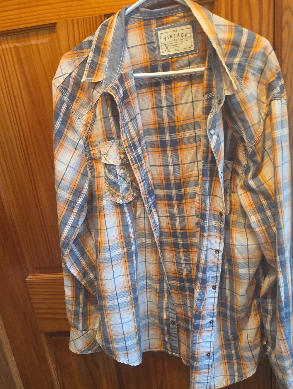Buckle Vintage Men's Plaid Button-Down Shirt in Blue and Orange